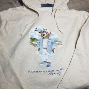 Polo Ralph Lauren Bear Lighthouse Pullover Hoodie Sweatshirt Off White Medium